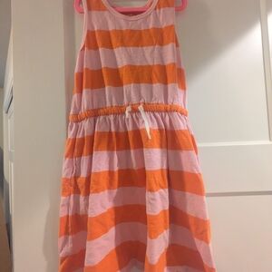 Primary Orange and Pink Striped Drawstring Tank Dress, Size 10